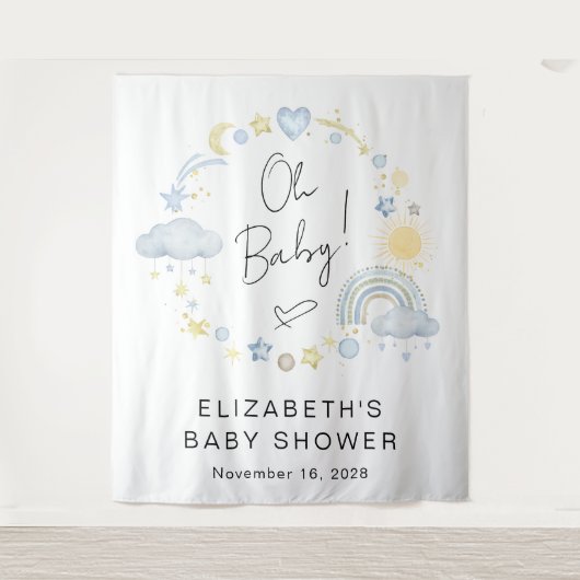 Boho Rainbow Boy Babydusche Begrüßung Hintergrund Wandteppich (Vorderseite)