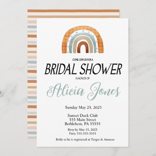 Boho Rainbow Bridal Dusche Einladung (Vorne/Hinten)