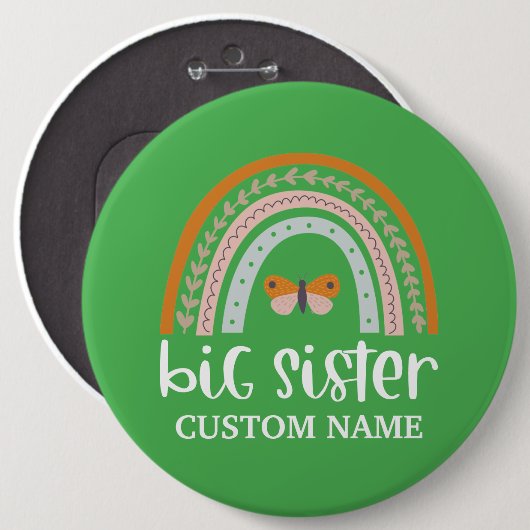 Boho Rainbow & Butterfly Personalisiert Big Sister Button (Vorne & Hinten)