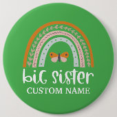 Boho Rainbow & Butterfly Personalisiert Big Sister Button (Vorderseite)
