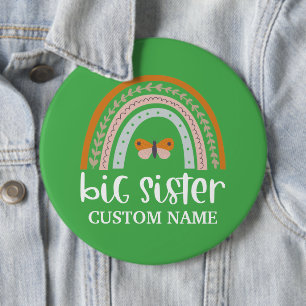 Boho Rainbow & Butterfly Personalisiert Big Sister Button