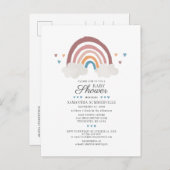 Boho Rainbow Chic Watercolor Script Baby Dusche Einladungspostkarte (Vorne/Hinten)