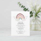 Boho Rainbow Chic Watercolor Script Baby Dusche Einladungspostkarte (Stehend Vorderseite)