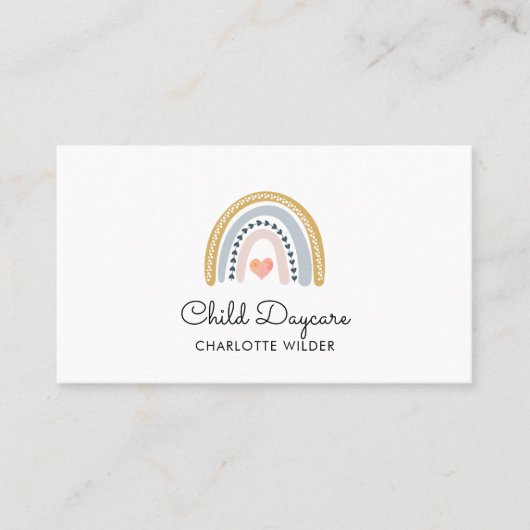 Boho Rainbow Child Daycare Business Card Visitenkarte (Vorderseite)