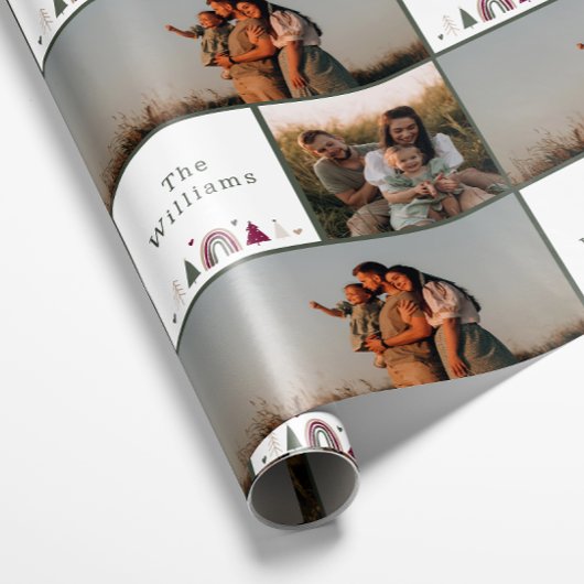 Boho Rainbow Christmas Family Foto Collage Geschenkpapier