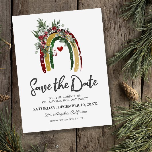 Boho Rainbow Christmas Party Save the Date Ankündigungspostkarte