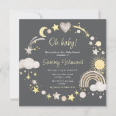 Boho Rainbow Clouds Neutral Baby Shower Einladung (Vorderseite)