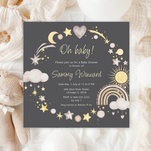 Boho Rainbow Clouds Neutral Baby Shower Einladung