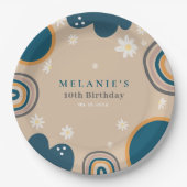 Boho Rainbow Daisy Beige Birthday Pappteller (Vorderseite)
