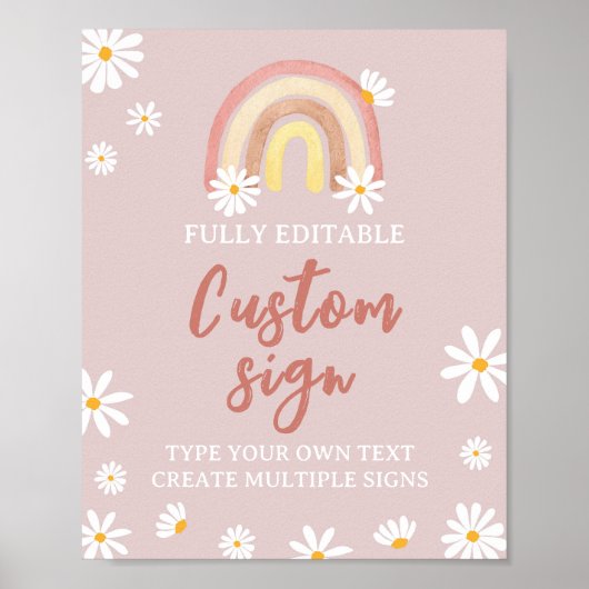 Boho Rainbow Daisy Birthday Party Table Sign Poster (Vorne)