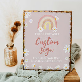 Boho Rainbow Daisy Birthday Party Table Sign Poster