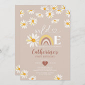 Boho Rainbow Daisy Blume Wild One Birthday Einladung (Vorne/Hinten)