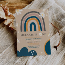 Boho Rainbow Daisy Einladung zum ersten Geburtstag
