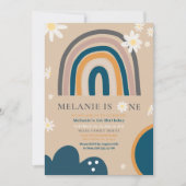Boho Rainbow Daisy Einladung zum ersten Geburtstag (Vorderseite)