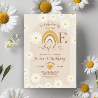 Boho Rainbow Daisy Onederful Erster Geburtstag Einladung