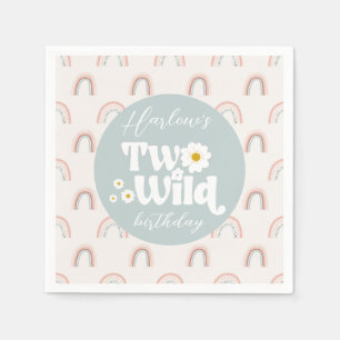 Boho Rainbow Daisy Two Wild Girl's 2. Geburtstag Serviette