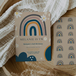Boho Rainbow Daisy Zweiter 2. Geburtstag Einladung
