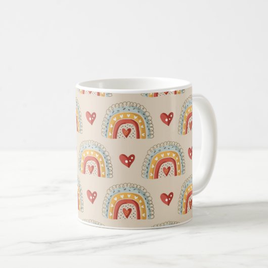Boho Rainbow Doodle Pattern Kaffeetasse (VorderseiteRechts)