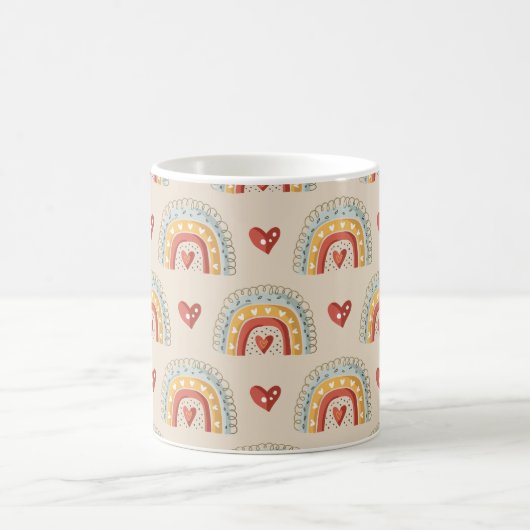 Boho Rainbow Doodle Pattern Kaffeetasse (Mittel)