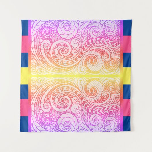 Boho Rainbow Doodle Wall Tapestry Wandteppich (Vorderseite (Horizontal))