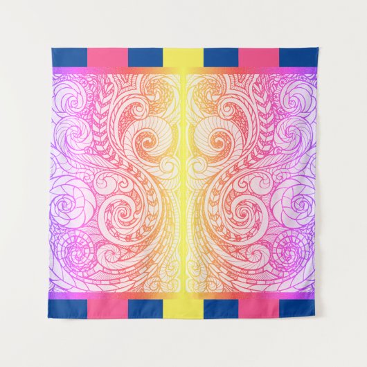 Boho Rainbow Doodle Wall Tapestry Wandteppich (Vorderseite)