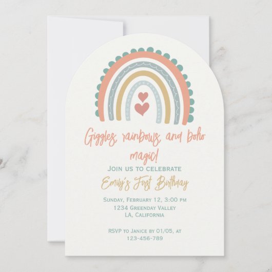 Boho Rainbow Dreams Light Coral Einladung (Vorderseite)