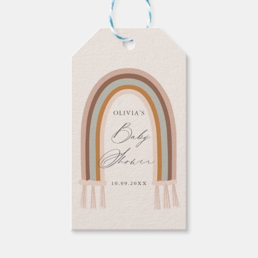 Boho Rainbow Earth Tone Baby Shower Gefallen Geschenkanhänger (Vorderseite)