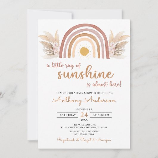 Boho Rainbow Eine kleine Sonnenscheindusche Einladung (Vorderseite)