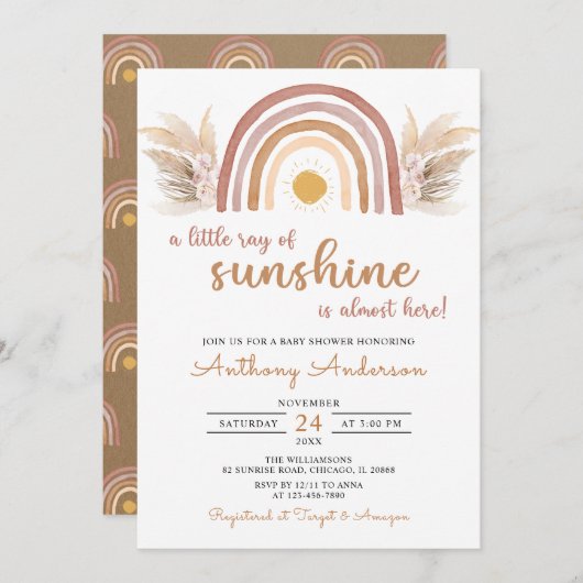 Boho Rainbow Eine kleine Sonnenscheindusche Einladung (Vorne/Hinten)