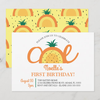 Boho Rainbow Erster Geburtstag, Ananas Einladung