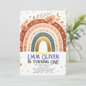 Boho Rainbow Erster Geburtstag Einladung (Stehend Vorderseite)