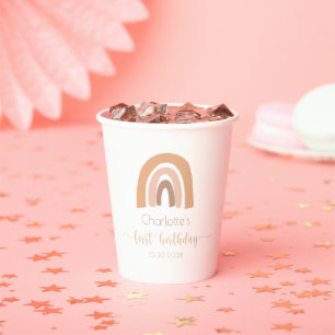 Boho Rainbow Erster Geburtstag Pink Pastel Pappbecher