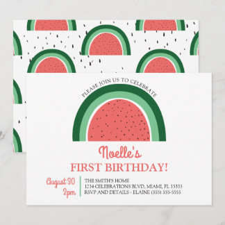 Boho Rainbow Erster Geburtstag, Watermelon Einladung
