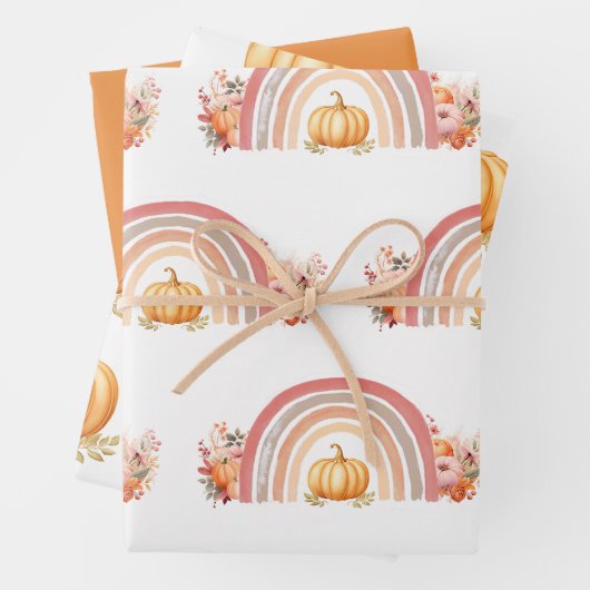 Boho Rainbow Fall Pumpkin Baby Dusche Geschenkpapier Set (Beispiel)