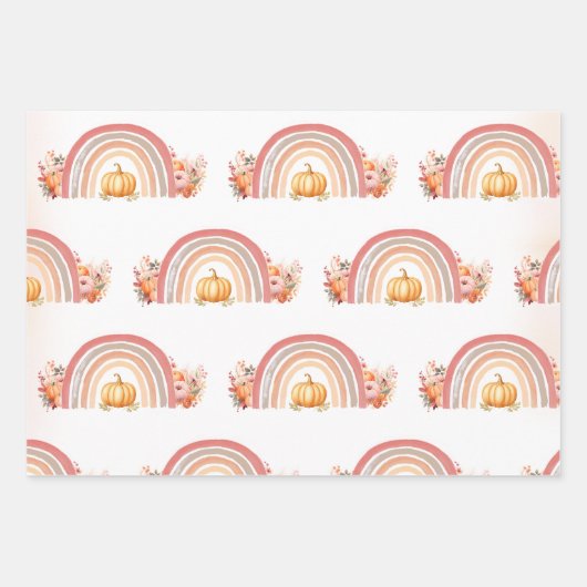 Boho Rainbow Fall Pumpkin Baby Dusche Geschenkpapier Set (Vorderseite)