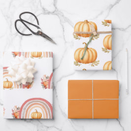 Boho Rainbow Fall Pumpkin Baby Dusche Geschenkpapier Set