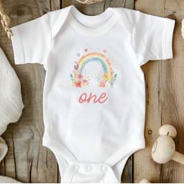 Boho Rainbow Floral Pastel "One" Baby Strampler