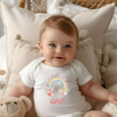 Boho Rainbow Floral Pastel "One" Baby Strampler