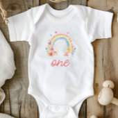 Boho Rainbow Floral Pastel "One" Baby Strampler