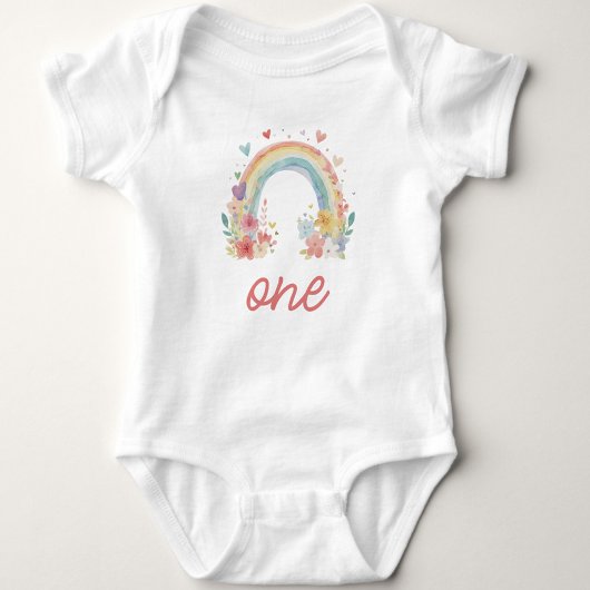 Boho Rainbow Floral Pastel "One" Baby Strampler
