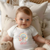 Boho Rainbow Floral Pastel "One" Baby Strampler