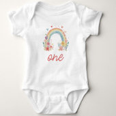 Boho Rainbow Floral Pastel "One" Baby Strampler