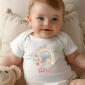 Boho Rainbow Floral Pastel "One" Baby Strampler