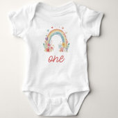Boho Rainbow Floral Pastel "One" Baby Strampler
