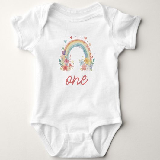 Boho Rainbow Floral Pastel "One" Baby Strampler