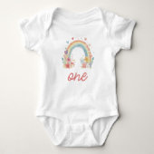Boho Rainbow Floral Pastel "One" Baby Strampler (Vorderseite)
