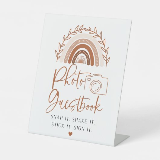 Boho Rainbow Foto Guestbook Sign Sockelschild (Vorderseite)