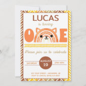 Boho Rainbow Fox Einladung zum ersten Geburtstag (Vorderseite)