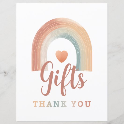 Boho Rainbow Gift Table Sign - Wasserfarbe Erde T (Vorderseite)