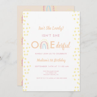 Boho Rainbow Girl Lovely Onederful Birthday Einladung